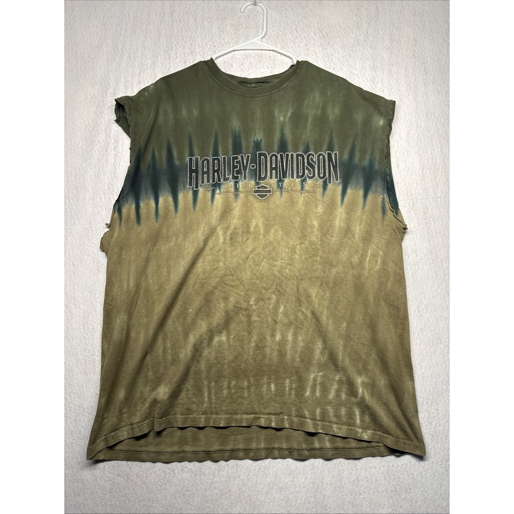 Harley-Davidson Gillette Wyoming Tie Dye Muscle Tee Mens 2XL Green R.K. Stratman
